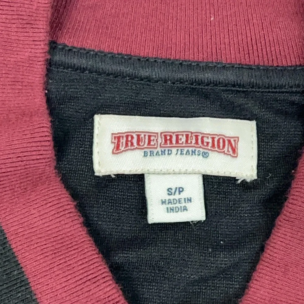 True Religion Jacket mens Small Black Red Raglan Bomber Sweatshirt Zip Graphic‎